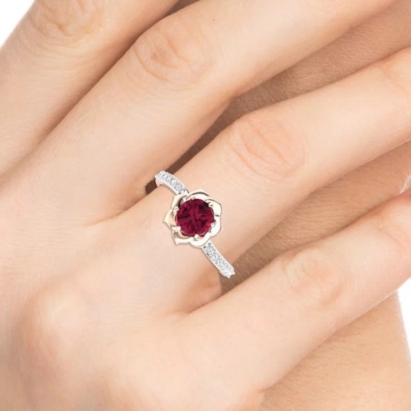 3Pcs/Set Exquisite Rose Gold Ruby Flower Ring - Picture 5 of 5